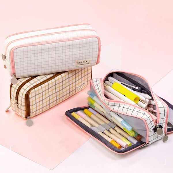 

pencil bags large capacity bag multi compartments canvas pen slots mesh pocket stationery box makeup
