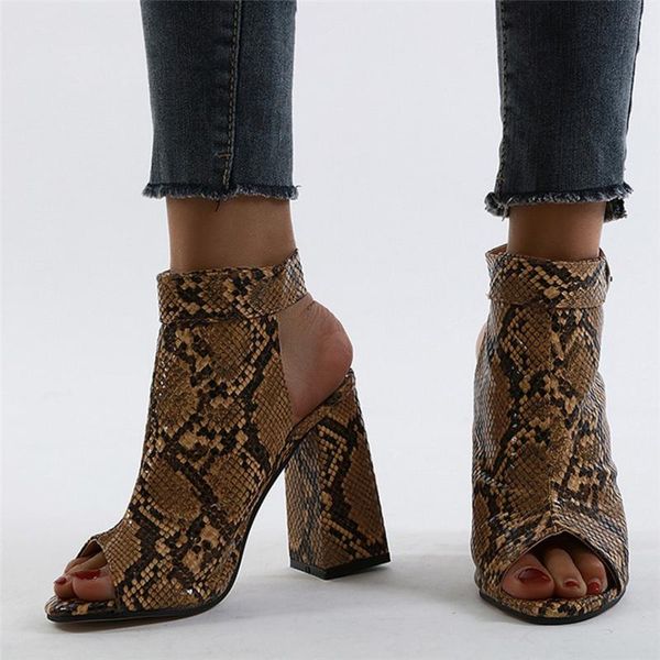 

shoes woman sandals fashion snake-grain thick heel high-heeled plus size open toe back women's shoe casual comfortable sandal, Black