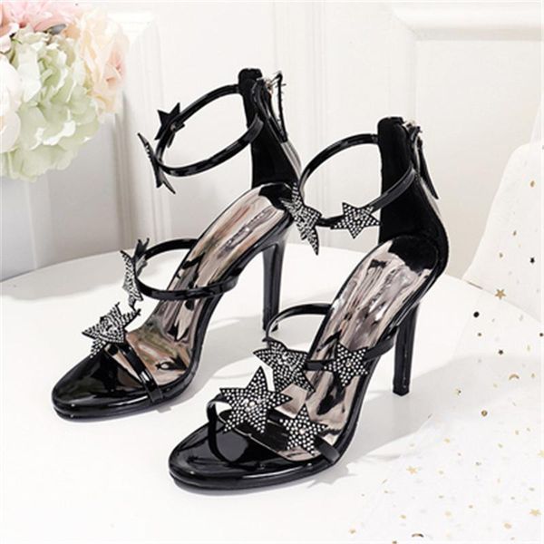 

sandalias mujer 2021 women shoes high heels chaussures femme buckle ladies sandals fashion scarpe donna zipper sandalia feminina, Black