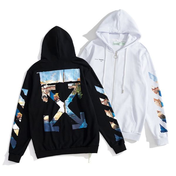 

terry off painting new oil zipper cardigan hooded sweater, Black