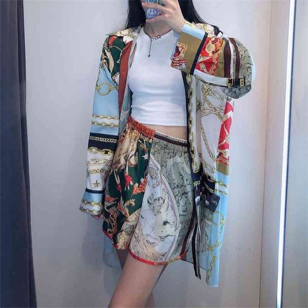 

summer women's casual printed high-waist button-decorated shorts 210430, White;black