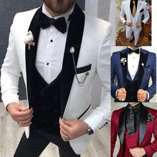

men's suits & blazers fashion white wedding suit 3 pieces slim fit groom dinner prom tuxedo tailored for men man jacket vest pants, White;black