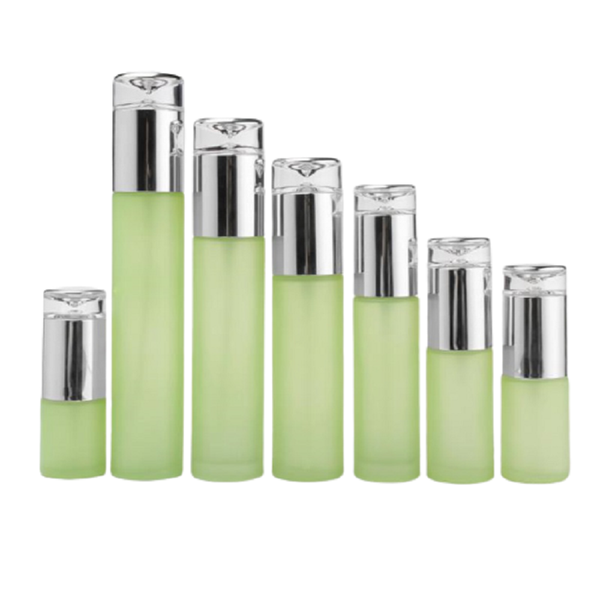 

80ml 60ml40ml 30ml 20ml empty green frost glass refillable bottle silver spray lotion pump 30g 50g cream jar 8pcs storage bottles & ja jars