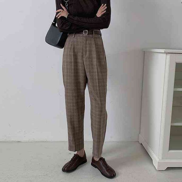 

women's pants & capris zhisilao plaid women vintage office wear high waist trousers mujer with belt lattice straight harem plus size xu, Black;white