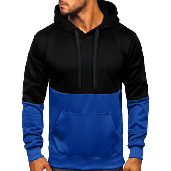 

men's hoodies & sweatshirts 2021 spring autumn loose hoodie long sleeve sweatshirt pullover color block pocket casual hooded d4, Black