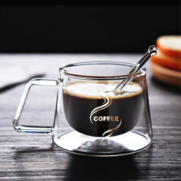 

heat insulation glass coffee mug, double wall tea cups drinkware milk, 6.8oz/200ml espresso milk latte cup wine glasses