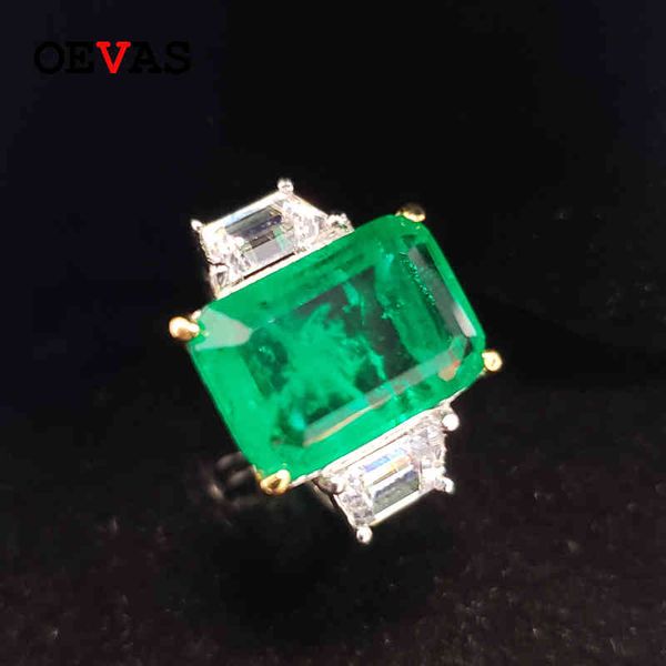 

oevas 100% 925 sterling silver created moissanite emerald wedding rings for women engagement party fine jewelry gift, Slivery;golden
