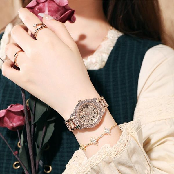 

wristwatches 2021 spring and summer fashion trend diamond gold rhinestone business banquet noble temperament watch, Slivery;brown