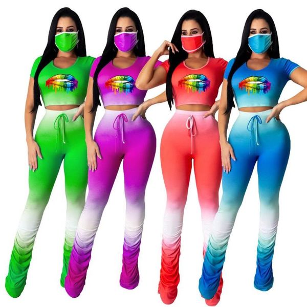 

women's jumpsuits & rompers sets womens outfits women two piece stacked pants set 2 outfit lips matching tie dye 2021, Black;white