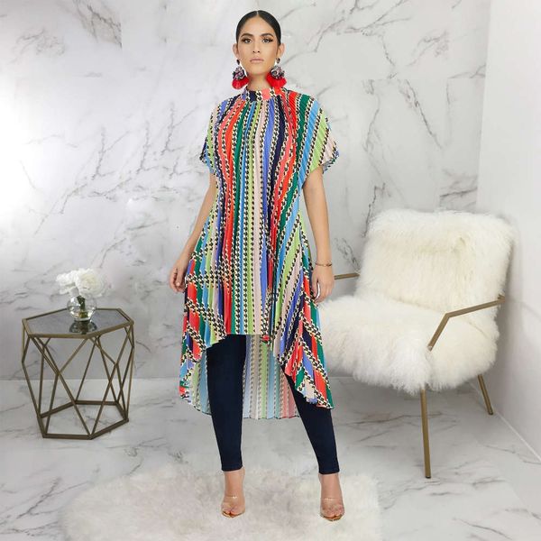 

2021 new 2019 fashion multicolor striped dress, White