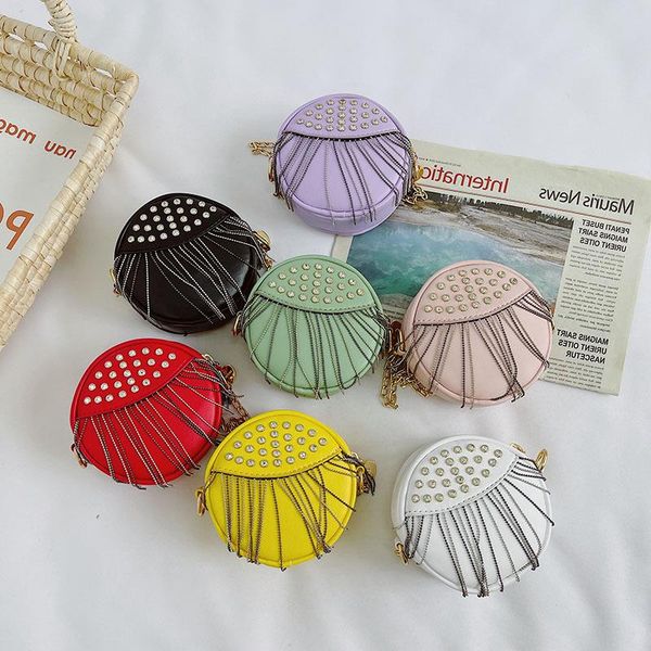 

girls female version of new chain small round bag korean change fashion bags tassel children's 2021 shoulder messenger nkucl
