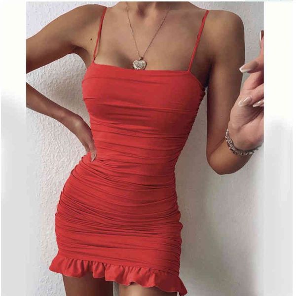 

solid pleated mini dress women folds spaghetti straps sleeveless ruffles skinny dresses female slim party clubwear bodycon, Black;gray
