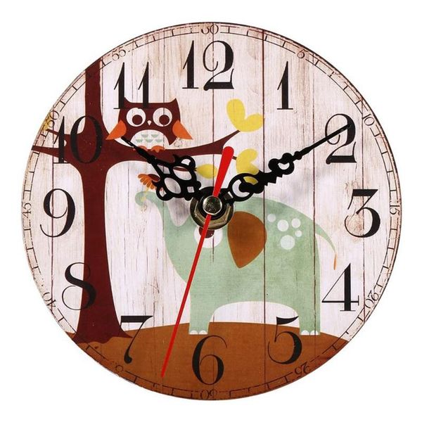 

other clocks & accessories wooden clock living room home wall retro style round decoration bedroom diameter 12cm - 1