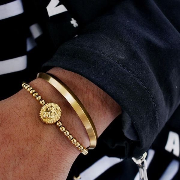 

stainless stell bangle fashion mens jewellery men luxury open style bracelets for man armband gold cuff charm, Golden;silver