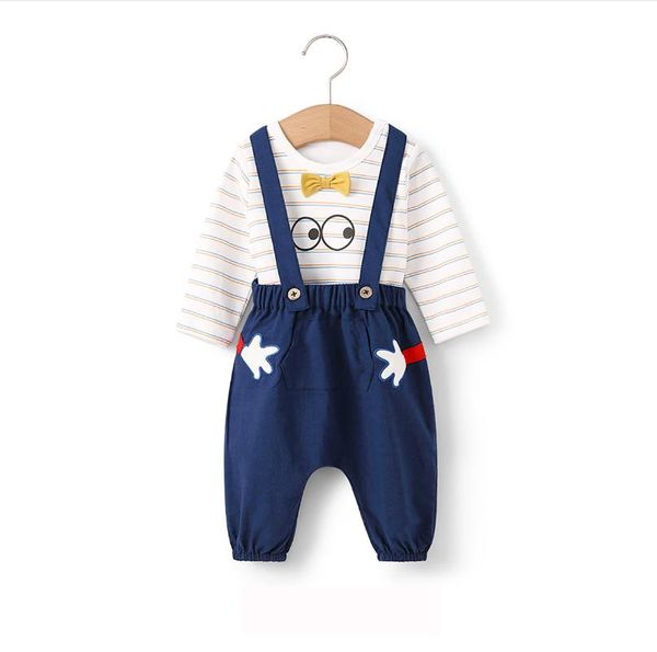 

clothing sets pureborn 2 pcs baby boy set shirt+overalls cotton gentleman bowtie and overalls suspender pants, White