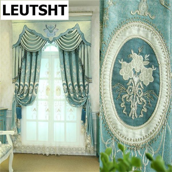 

custom-made luxury european and american style blue embroidery blackout curtains for living room classic bedroom curtain & drapes