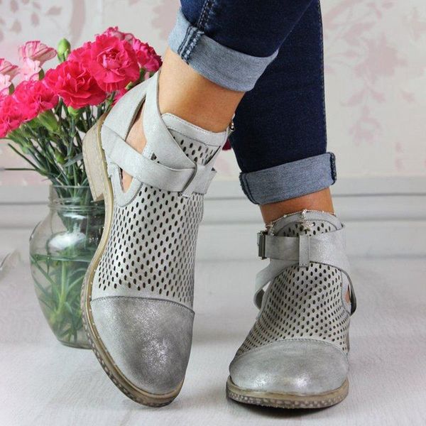 

boots fashion autumn women mid heels shoes for female pu leather ankle rivet buckle daily short, Black