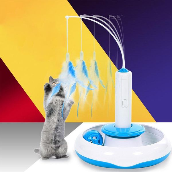 

funny pet cat interactive stick toy multifunction electric rotation feather tray gifts fish catnip toys