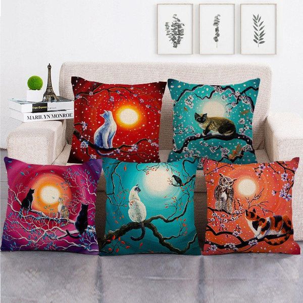 

pillow case colorful kitten cherry blossoms pillowcase cute cartoon cat printing square cover home decor car sofa cushion 45cm