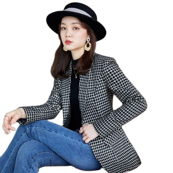 

women's suits & blazers korean autumn sports jacket oversized clothing plaid office spring, White;black