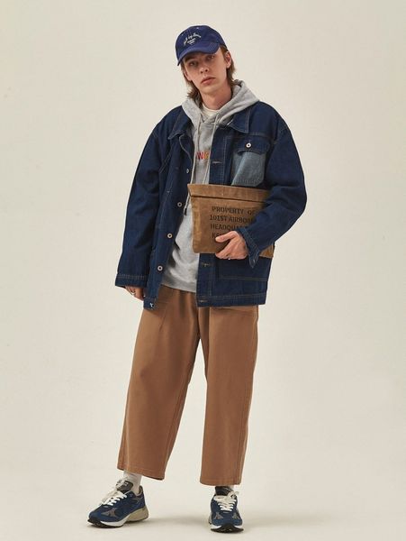 

extended sizes men flap pocket contrast stitch denim jacket r6rg#, Blue