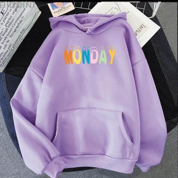 

women's hoodies & sweatshirts monday letter print hoody ulzzang casual streetwear women fashion harajuku long sleeve hooded female cart, Black