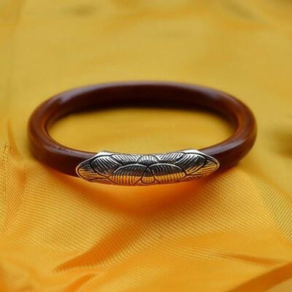 

bangle 925 sterling silver caulis spatholobi bracelet natural tibet wood fashion retro ethnic rattan lovers' gift jewelry, Black