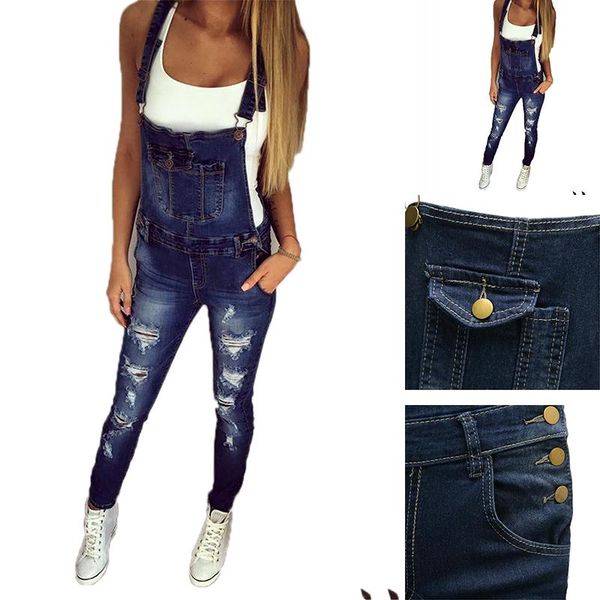 

women's jeans ripped overalls skinny jumpsuits fashion feet distressed, Blue