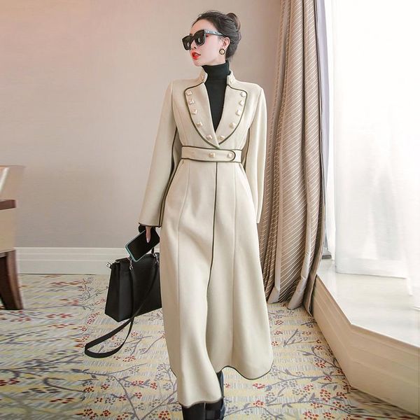 

women's wool & blends double-sided woolen cloth fashionable elegant temperament coat mid-length autumn winter over the knee lcm1668, Black