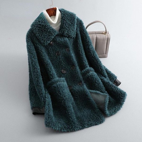 

women's fur & faux 2021 real coat female double button wear natural jackets winter ladies warm solid long outerwear q252, Black