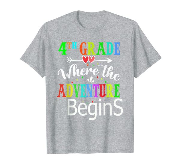 

4th grade where the adventure begins t shirt teachers kids t-shirt, White;black