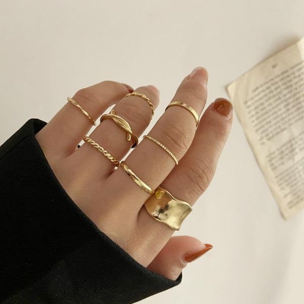 

wedding rings 8pcs/sets bohemia geometric twist knuckle for women trendy gold irregular metal alloy ring set felame jewelry 18290, Slivery;golden