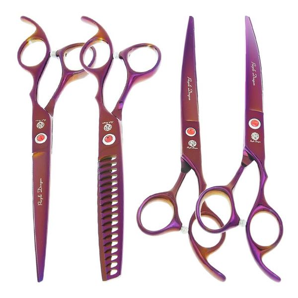 

hair scissors purple dragon 7.0" pets dogs grooming cutting shears thinning clippers curved tijeras forceps puppy beauty tools b0021b