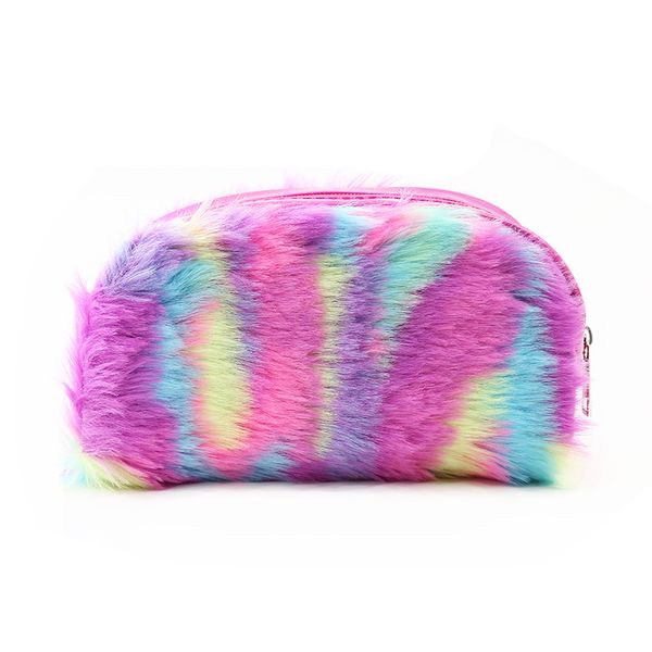 

rainbow color pencil pen case student plush high capacity stationery ladies make up kids storage bag clutch bags new pattern 7sm f2, White
