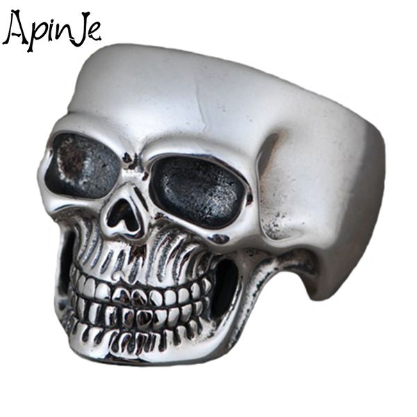 

apinje s925 sterling silver for men hip hop rock ring skeleton biker men jewelry, Golden;silver