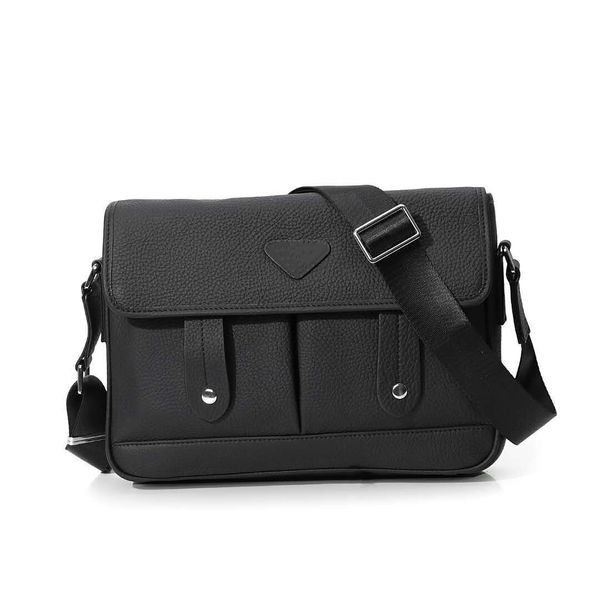 

men's black leather diagonal shoulder small school bag