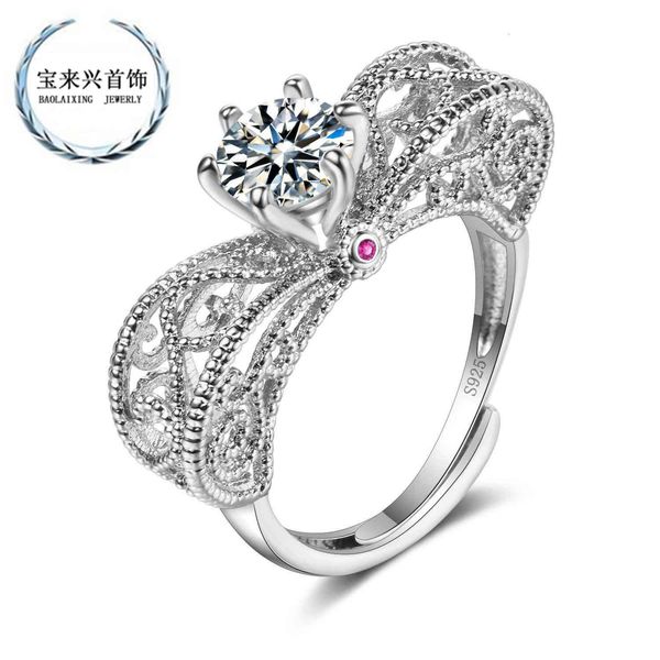 

ring imitation s925 sterling silver , angel wedding dress design of korean version, micro inlaid with one six claw mosang stone