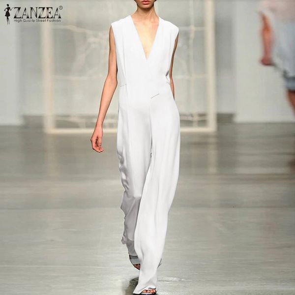 

jumpsuit elegant v neck overalls women's summer jumpsuits 2021 casual sleeveless long pants female solid high waist jumpsuit, Black;white