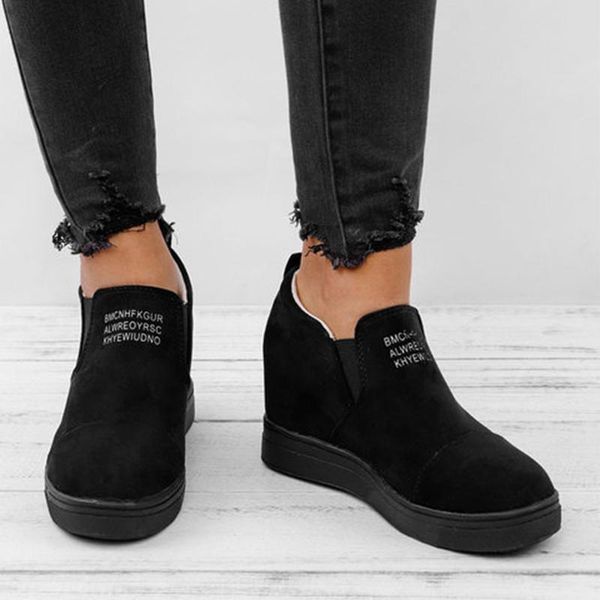 

boots autumn female high heel height increasing shoes women ankle wedges vulcanized platform ladies fashion casual plus size, Black