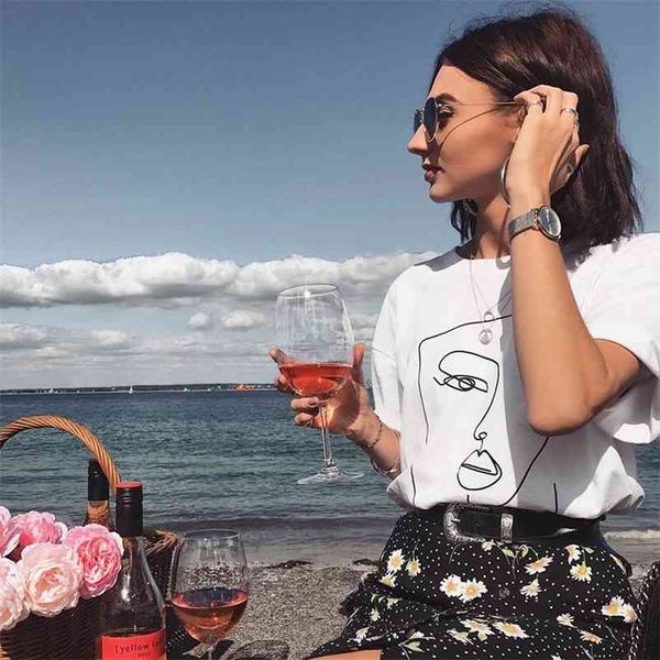 

simple women t shirt cotton face abstract funny casual 210320, White