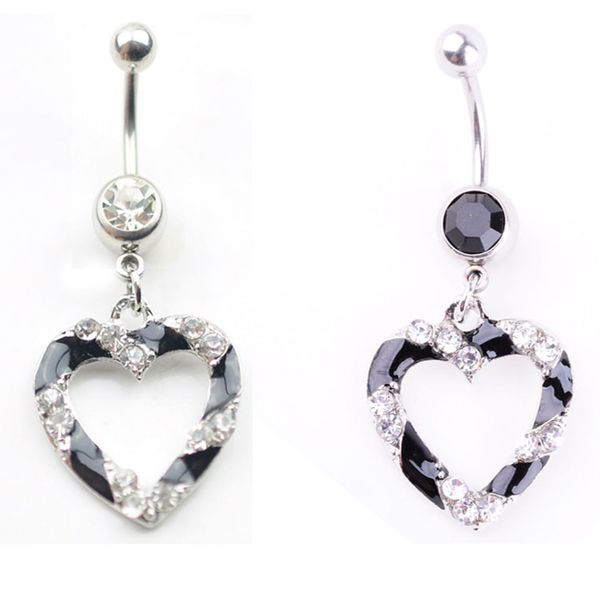 

d0175 heart mix colors belly navel button ring, Silver