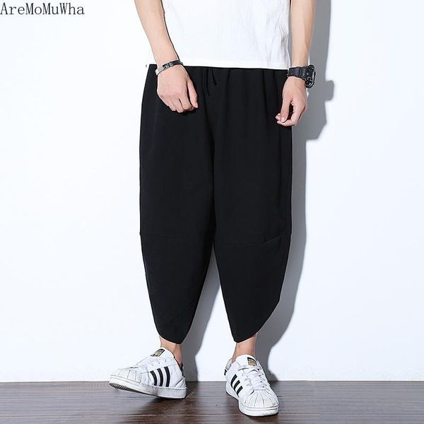 

men's pants aremomuwha summer lantern cotton wide legs feet loose large size chinese style seven points beach harlan casualqx673, Black