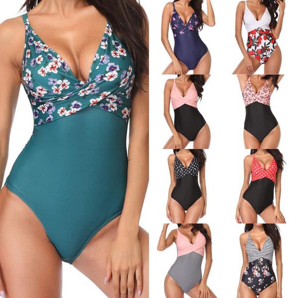 

women's monokini front cross summer printed swimsuits beach surf spring bathing suits tummy control one piece swimwear one-piece