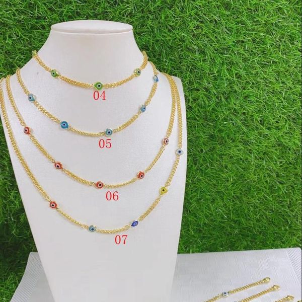 

pendant necklaces 5pcs, color eye necklace colorful enamel chain link for women fashion jewelry, Silver