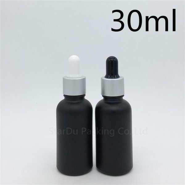 

10pcs 30ml black frosted glass essential oil bottle with sub silver ring dropper 30cc perfume storage bottles & jars