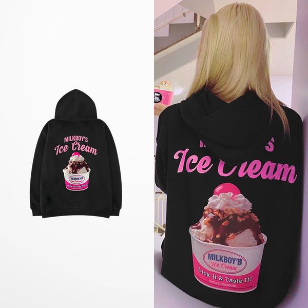 

autumn winter watch hip hop tide vintage skateboard icecream imprint hoodies men's jerseys, Black