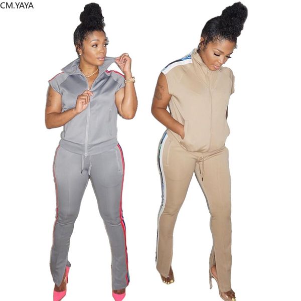 

fashion women two piece set short sleeve sweatshirt flare split jogger pants suit trasuit matching set casual outfitby air, White