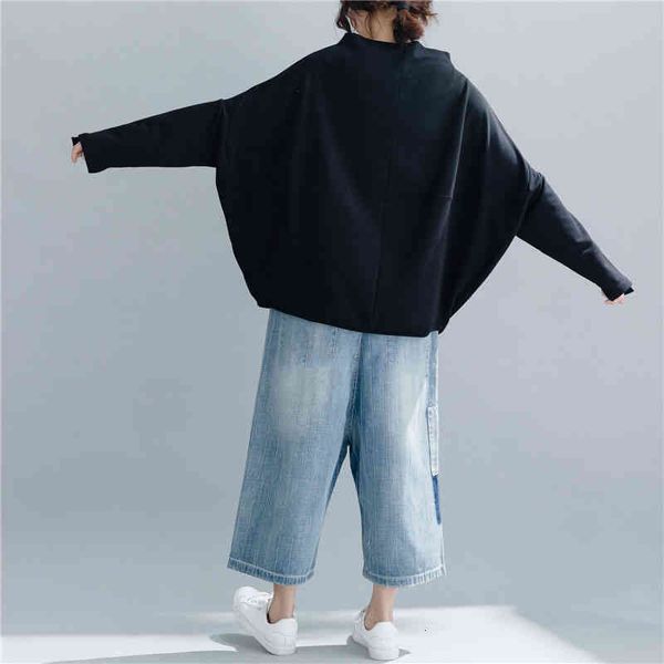 

women's hoodies & sweatshirts xtao autumn sweatpants with printed stripes, women's fashions, large size, bat sleeve, clothing zll3, Black