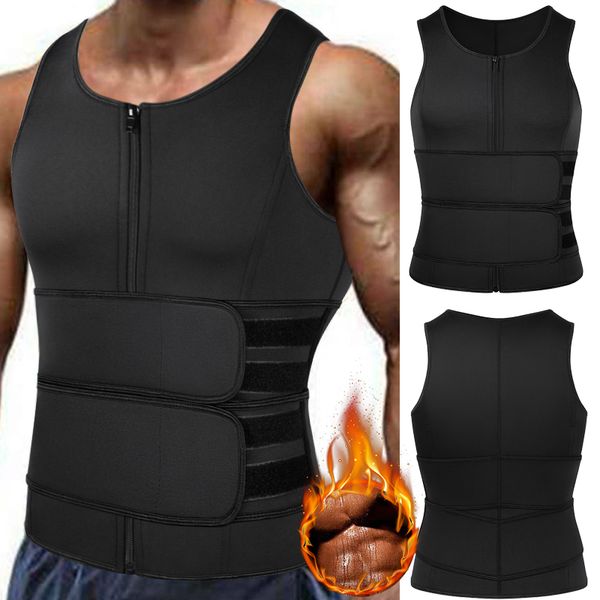 

waist trainer vest for men weight loss sweat vest double tummy control trimmer belts neoprene workout upper body shaper 3xl, Black;brown