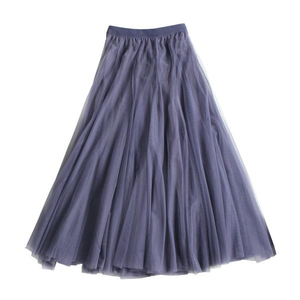 

skirts pure color high waist gauze skirt women's spring and summer simple temperament large swing long a-line, Black